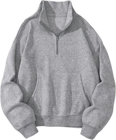 Women's Quarter Zip Long Sleeve Sweatshirts Loose Drop Shoulder Funnel Neck Pullover Tops with Pocket in Saudi Arabia