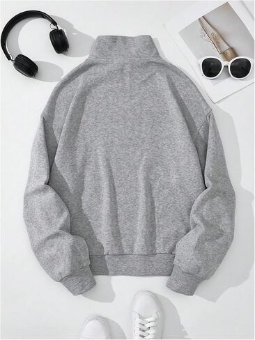 Women's Quarter Zip Long Sleeve Sweatshirts Loose Drop Shoulder Funnel Neck Pullover Tops with Pocket in Saudi Arabia