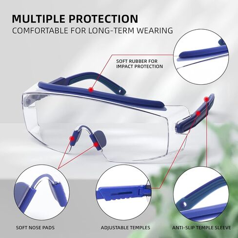 Anti Fog Safety Glasses Wraparound Safety Goggles Impact Resistance Lens Adjustable, Goggles Over Eyeglasses in Saudi Arabia