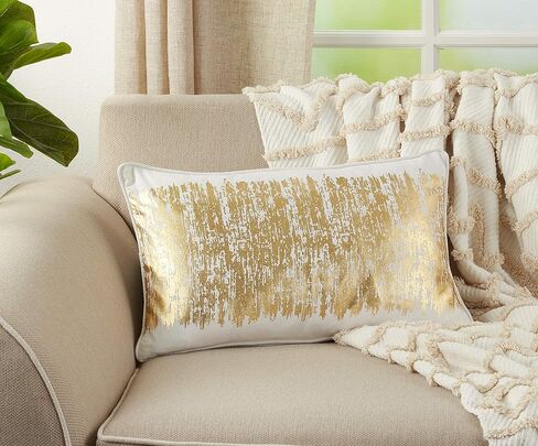 Saro Lifestyle Agatha Collection Metallic Design Design Cotton Down Loving Throw Pillow ، Gold ، 12 "× 20" in Kuwait