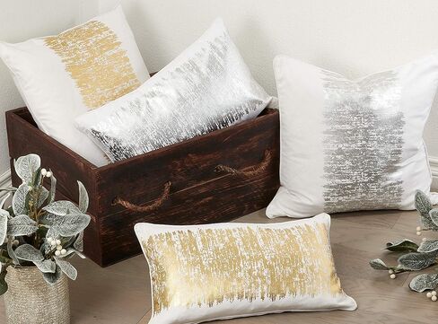 Saro Lifestyle Agatha Collection Metallic Design Design Cotton Down Loving Throw Pillow ، Gold ، 12 "× 20" in Kuwait