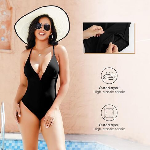joyshaper للسيدات أحادي القطع للسباحة للسيطرة على البطن بدلات الاستحمام العميقة v رقبة السباحة التستر على الجسدية in Kuwait