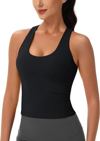 MAGCOMSEN Women's Workout Tank Tops with Built in Bra Athletic Racerback Tanks Padded Yoga Crop Longline Sports Bras Gym in Kuwait