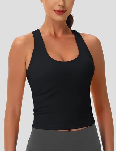 MAGCOMSEN Women's Workout Tank Tops with Built in Bra Athletic Racerback Tanks Padded Yoga Crop Longline Sports Bras Gym in Kuwait