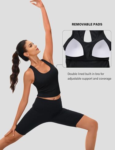 MAGCOMSEN Women's Workout Tank Tops with Built in Bra Athletic Racerback Tanks Padded Yoga Crop Longline Sports Bras Gym in Kuwait