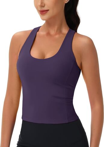 MAGCOMSEN Women's Workout Tank Tops with Built in Bra Athletic Racerback Tanks Padded Yoga Crop Longline Sports Bras Gym in Kuwait