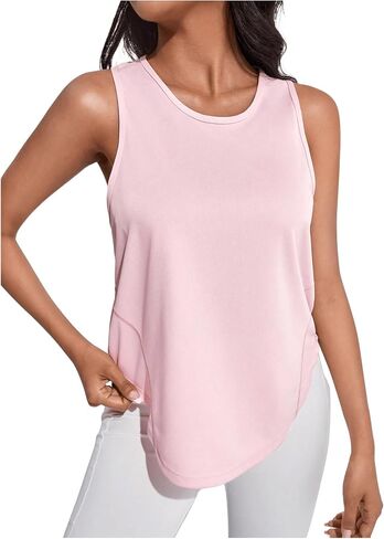SweatyRocks Women's Sleeveless Round Neck Sports Racerback Tank Top Solid Asymmetrical Hem Yoga Tops in Saudi Arabia