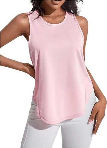 SweatyRocks Women's Sleeveless Round Neck Sports Racerback Tank Top Solid Asymmetrical Hem Yoga Tops in Saudi Arabia