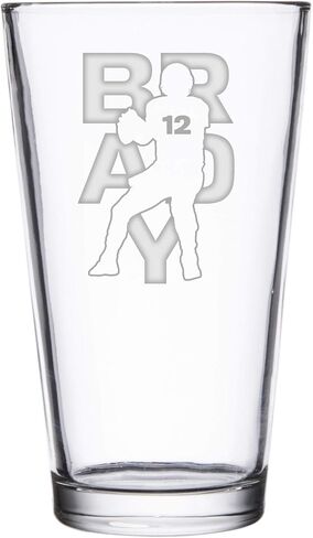 Hat Shark Football Sports Athletic Player - Laser Engraved Pint Glasses for Beer, 16 oz Stein (Brady #12) in Kuwait