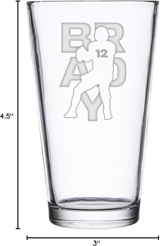 Hat Shark Football Sports Athletic Player - Laser Engraved Pint Glasses for Beer, 16 oz Stein (Brady #12) in Kuwait