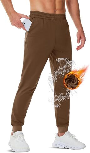 TACVASEN Men's Fleece Lined Joggers Sweatpants with Zipper Pockets Water Resistant Winter Warm Running Athletic Gym Pants in Kuwait
