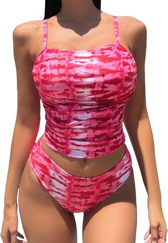 Floerns Women's 2 Piece Bikini Swimsuit Tie Dye High Waist Ruched Bathing Suit in Saudi Arabia