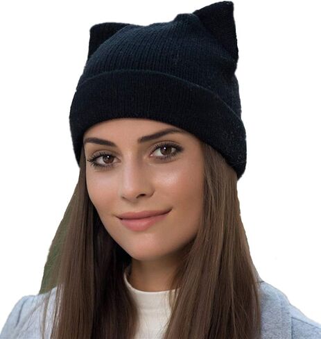 Women Cat Hat Cat Ear Beanie Hat Wool Braided Knit Trendy Winter Warm Cap in Saudi Arabia