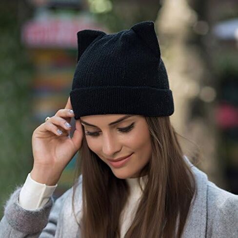 Women Cat Hat Cat Ear Beanie Hat Wool Braided Knit Trendy Winter Warm Cap in Saudi Arabia