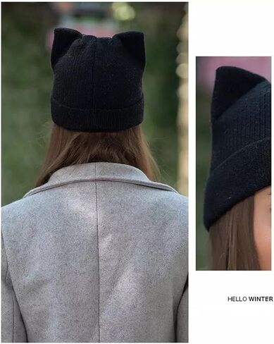 Women Cat Hat Cat Ear Beanie Hat Wool Braided Knit Trendy Winter Warm Cap in Saudi Arabia