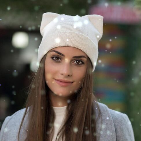 Women Cat Hat Cat Ear Beanie Hat Wool Braided Knit Trendy Winter Warm Cap in Saudi Arabia