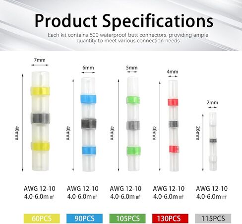 500 PCS موصل سلكي تقلص الحرارة ، محطات مؤخرة كابل مقاوم للماء ، مجموعة موصل سلك لحام لسيارة البحرية RV البحرية الأسلاك in Kuwait