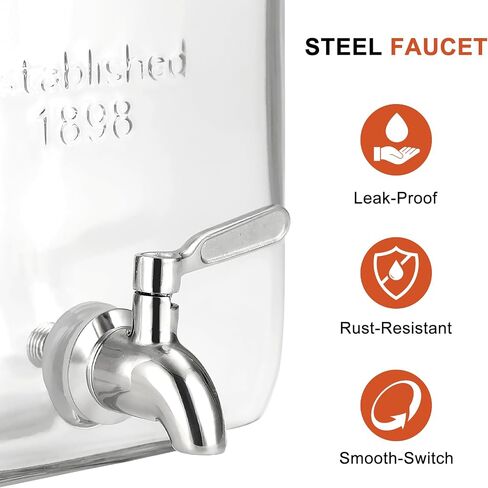 2 Gallon Glass Beverage Dispenser, Stainless Steel Leakproof Spigot and Lid, Glass Drink Dispensers for Parties, Water Beverage Dispenser Liquid Laundry Detergent Dispenser in Saudi Arabia