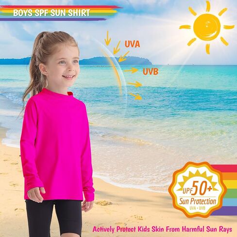 Girls Rash Guard Swim Shirt Long Sleeve for Toddler Kids Youth Rashguard Water Shirt UPF50+ Swimming Fishing Sun SPF Shirt Neon Pink 18-24M in Kuwait