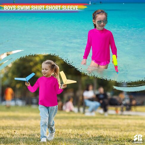 Girls Rash Guard Swim Shirt Long Sleeve for Toddler Kids Youth Rashguard Water Shirt UPF50+ Swimming Fishing Sun SPF Shirt Neon Pink 18-24M in Kuwait