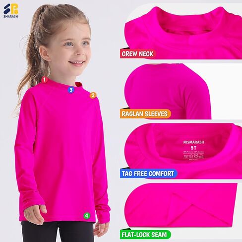 Girls Rash Guard Swim Shirt Long Sleeve for Toddler Kids Youth Rashguard Water Shirt UPF50+ Swimming Fishing Sun SPF Shirt Neon Pink 18-24M in Kuwait