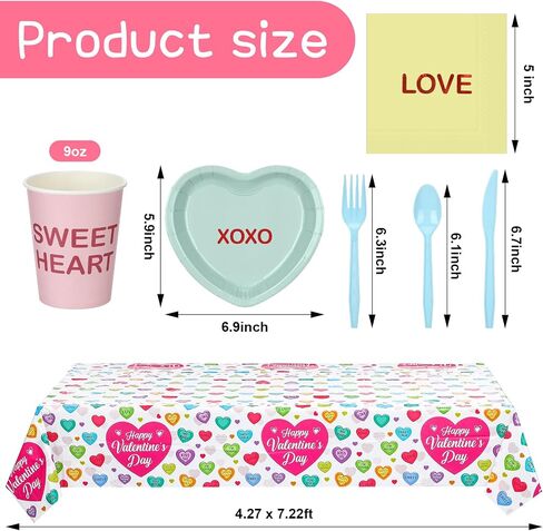 342 PCS Valentine Party Supplies مجموعة أدوات المائدة خدمة 48 محادثة ألواح قلب Candy Napkins Cups Forks Knives Spoons tableroth Valentines Decorations Party Decoration in Saudi Arabia