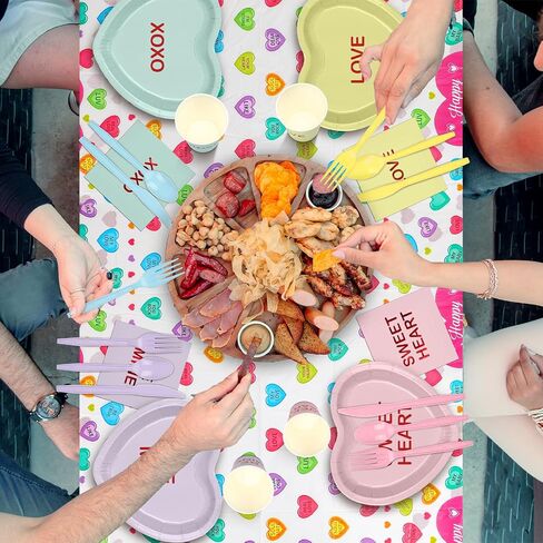 342 PCS Valentine Party Supplies مجموعة أدوات المائدة خدمة 48 محادثة ألواح قلب Candy Napkins Cups Forks Knives Spoons tableroth Valentines Decorations Party Decoration in Saudi Arabia