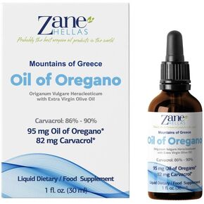 Zane Hellas 50% Oregano Oil. Greek Essential Oil of Oregano .86% Min Carvacrol. 82mg Carvacrol Per Serving. Probably The Best Oregano Oil in The World. 1 fl. oz.- 30ml