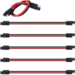 Miady 5-Pack 12" 10 Gauge 2 Pin Quick Disconnect Audiopipe Polarized Wire Harness, Heavy Duty SAE Connector Bullet Lead Cable, SAE Power Automotive Extension Cable (5 pcs)
