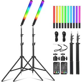 2 Pack RGB LED Video Light Wand Stick, Photography Studio Lighting Kits with Tripod & Remote Control, Dimmable Photography Light Wand 36 Colors 3000K-6000K