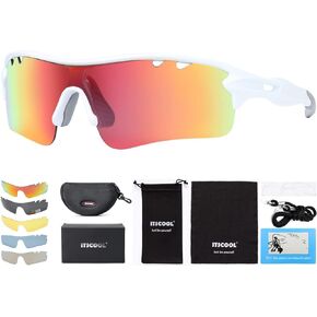 Polarized Sports Sunglasses with 5 Interchangeable Lenses for Men Women Softball Running Cycling Baseball Glasses