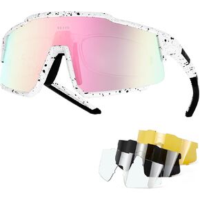 Polarized Cycling Sunglasses for Men Women with 4 Interchangeable Lenses MTB Glasses UV Protection Running Fishing