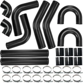 3"Intercooler Kit, PHILTOP Turbo Intercooler Piping Universal 1.8mm Aluminum Intercooler Pipe Kit with Coupler Black and T-Clamps - 32Pcs