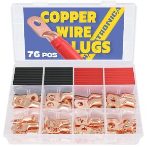 Haisstronica 80PCS Copper Wire Lugs with Heat Shrink Tube 3:1 Kit AWG 8 6 4 2,Heavy Duty Battery Cable End,Bare Copper Crimp Connectors