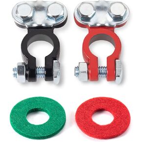 CZC AUTO Battery Terminals Color Coded Set Top Post Connectors Clamps with Matching Anti Corrosion Felt Fiber Washers for Car Truck Vehicle Ship Boat Small Yacht RV Camper, 1 Pair