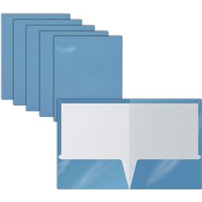 Better Office Products 2 Pocket Glossy Laminated Light Blue Paper Folders, Letter Size, Lt. Blue Paper Portfolios Box of 25 Light Blue Folders