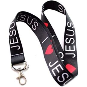 I Love Jesus Black Keychain Holder Lanyard