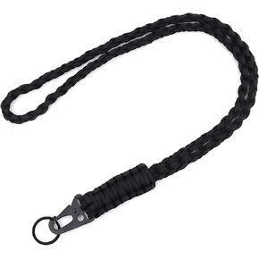 Heavy Duty Neck Lanyard Keychain for Men Women Outdoor Survival, Black Parachute Rope Necklace Keychains with HK Clip Key Ring for ID Card Badge Holder, Camera, Wallet and Keys
