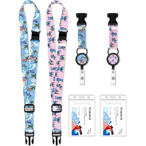 Akkya Cruise Lanyard for Ship Cards with Retractable Reel Waterproof ID Card Neck Holder 2 Pack Thick Cute Cartoon Travel Lanyard Essentials Accessories Presents for Cruise Lovers-Red&Blue