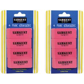Sargent Art 36-1013 4 Count Eraser Blister Pack, Pink