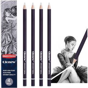 Eraser Pencils Set-4pcs,Erasing Small Details or for Charcoal Drawings Sketching Pencils add Highlights,Perfect for Coloured Illustrations,for Artists Eraser Pencils for Drawing
