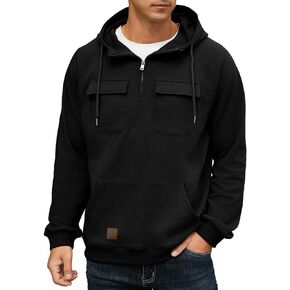 Men's Cargo Hoodies Quarter Zip Sweatshirts Tactical Pullover Casual Gym Athletic Loose Hooded Sweatshirts in Kuwait