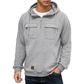 Men's Cargo Hoodies Quarter Zip Sweatshirts Tactical Pullover Casual Gym Athletic Loose Hooded Sweatshirts