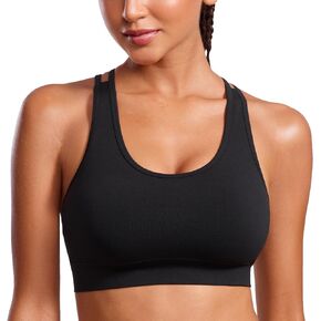 CRZ YOGA Womens Seamless Strappy Longline Sports Bra - Medium Support Scoop Neck Criss Cross Padded Yoga Workout Bra