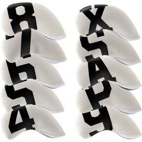 Big Number Neoprene Golf Iron Covers Set - 10pcs Golf Club Head Covers for Irons - Golf Club Case Headcovers (Black or White Base)
