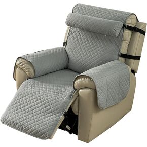 CZL Recliner Chair Covers for Recliner Chair with Adjustable Pillow Non Slip Chair Covers for Recliner That Stay in Place with Pocket Washable Cover for Recliner Chair for Pets, Light Gray