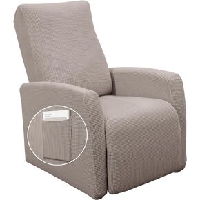 SearchI Recliner Chair Cover Jacquard Chair Covers 4 Piece, Small Recliner Sofa Slipcover for Home Theater Seating with Elastic Bottom, Recliner Protector with Pocket for Recliners,Gray