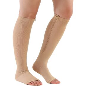 2 Pairs Zipper Compression Calf Socks 15-20 mmHg Open Toe Women Men