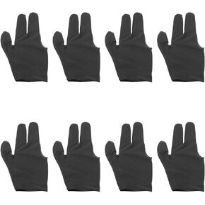 8PCS 3 Finger Stretch Billiard Cue Gloves Pool Yoyo Gloves for Right and Left Hand Men and Women Tips Sports Shooting Indoor Games Nylon Kit Black/Blue