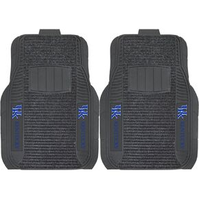 FANMATS 13806 Kentucky Wildcats 2-Piece Deluxe Car Mat Set, Vinyl Trim and Colored Team Logo, Dual Rib Charcoal Carpet, Trimmable Edges
